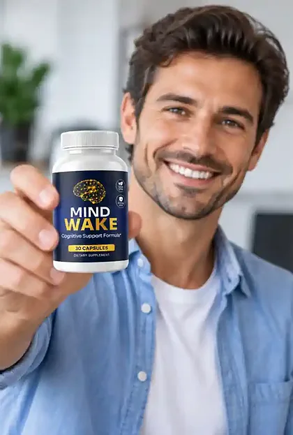 A MindWake bottle held in hand